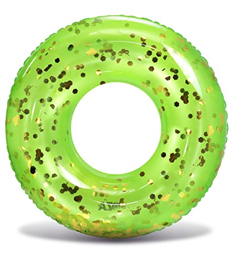 CoTa Global Green Inflatable Pool Ring with Gold Confetti – 36-Inch Heavy Duty PVC Swim Tube for Kids and Adults