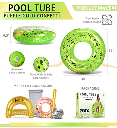 CoTa Global Green Inflatable Pool Ring with Gold Confetti – 36-Inch Heavy Duty PVC Swim Tube for Kids and Adults