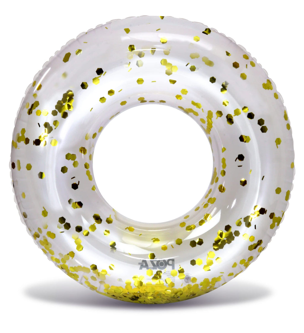 CoTa Global POZA Inflatable Pool Float Tube – Pearl White with Gold Confetti, 36-Inch Heavy Duty PVC Swim Ring for Kids & Adults