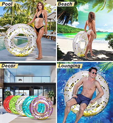 CoTa Global POZA Inflatable Pool Float Tube – Pearl White with Gold Confetti, 36-Inch Heavy Duty PVC Swim Ring for Kids & Adults