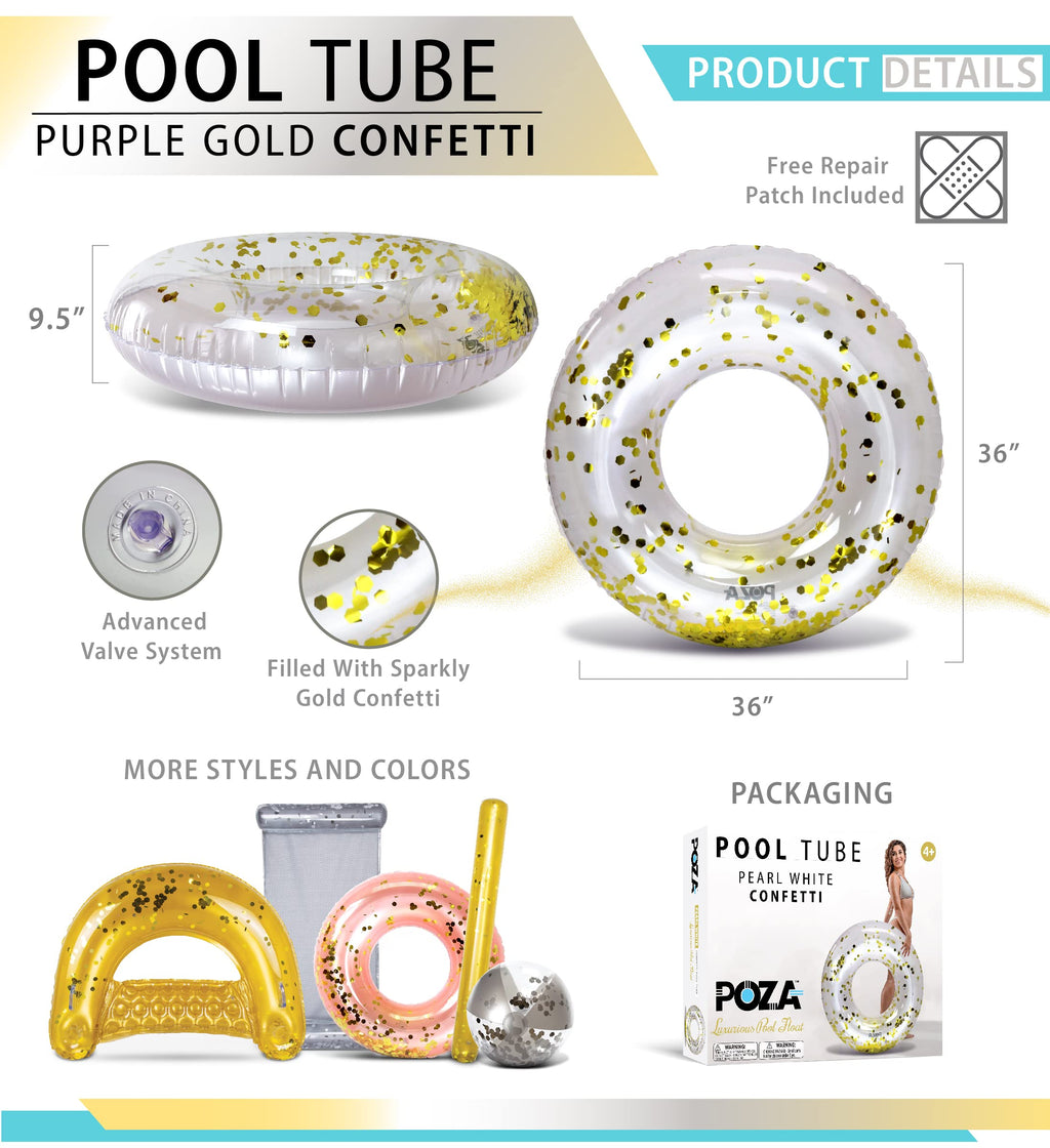 CoTa Global POZA Inflatable Pool Float Tube – Pearl White with Gold Confetti, 36-Inch Heavy Duty PVC Swim Ring for Kids & Adults