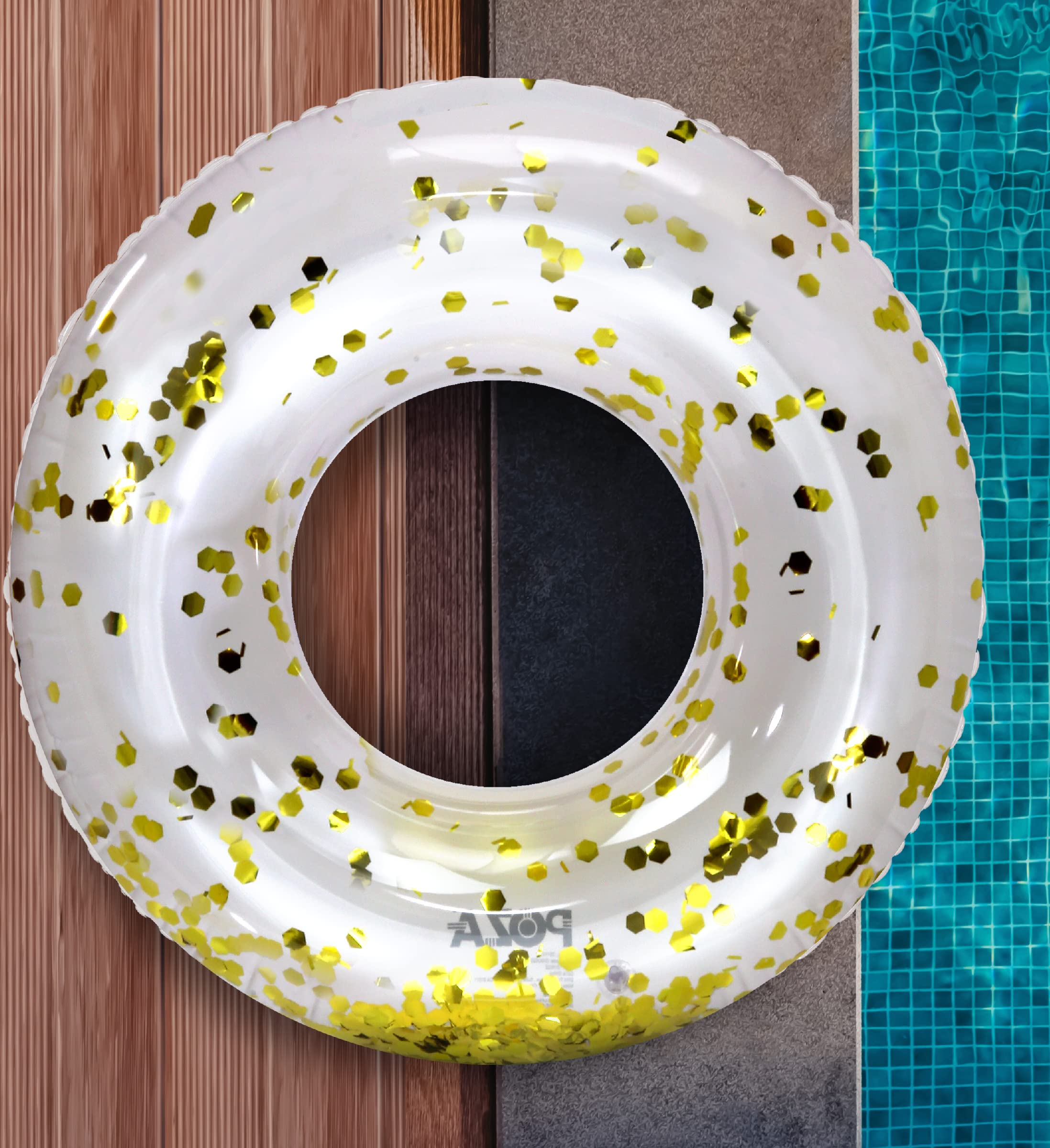 CoTa Global POZA Inflatable Pool Float Tube – Pearl White with Gold Confetti, 36-Inch Heavy Duty PVC Swim Ring for Kids & Adults