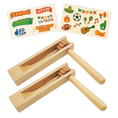 Cotinna Wooden Matracas Mexicanas 2-Pack – Loud Ratchet Noise Makers with Stickers – 5.4 x 5.7 in