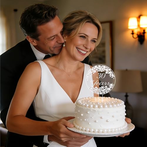 Coucoland 30 Years Cake Topper – Acrylic with Pearls and Rhinestones for Anniversary or Birthday