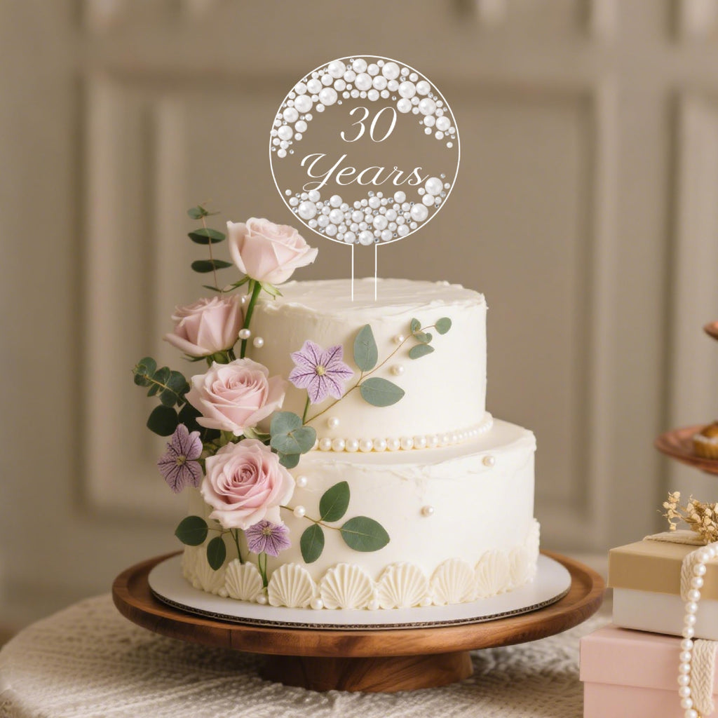 Coucoland 30 Years Cake Topper – Acrylic with Pearls and Rhinestones for Anniversary or Birthday