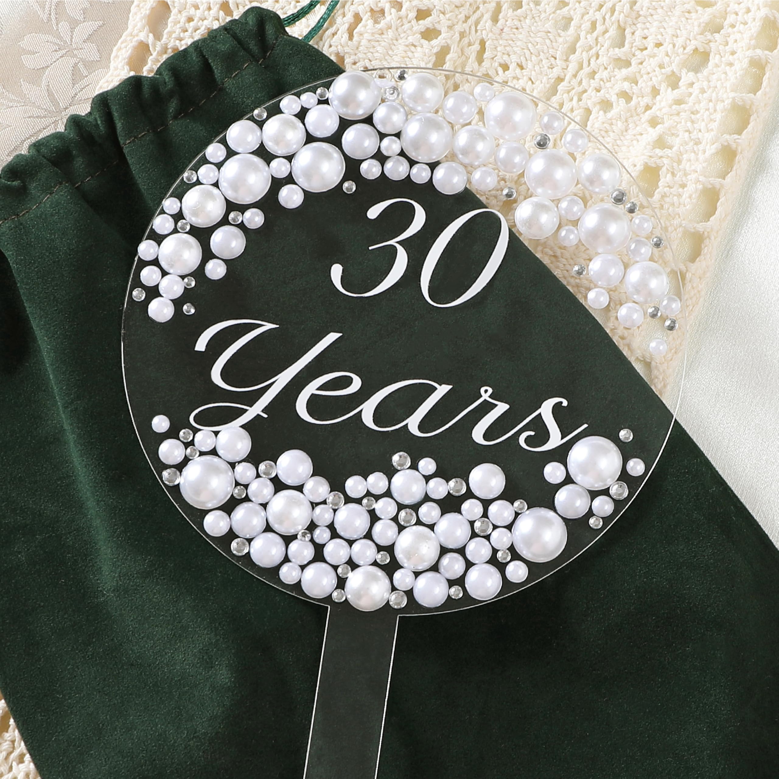 Coucoland 30 Years Cake Topper – Acrylic with Pearls and Rhinestones for Anniversary or Birthday