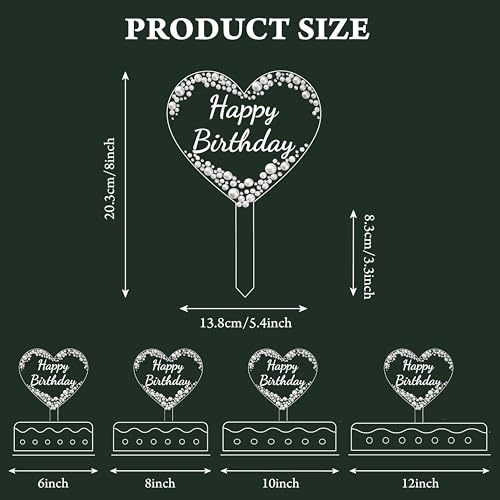 Coucoland Heart Birthday Cake Topper – Acrylic with Rhinestones and Pearls