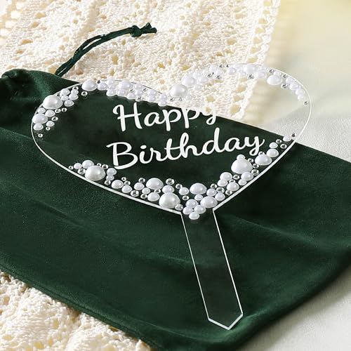 Coucoland Heart Birthday Cake Topper – Acrylic with Rhinestones and Pearls