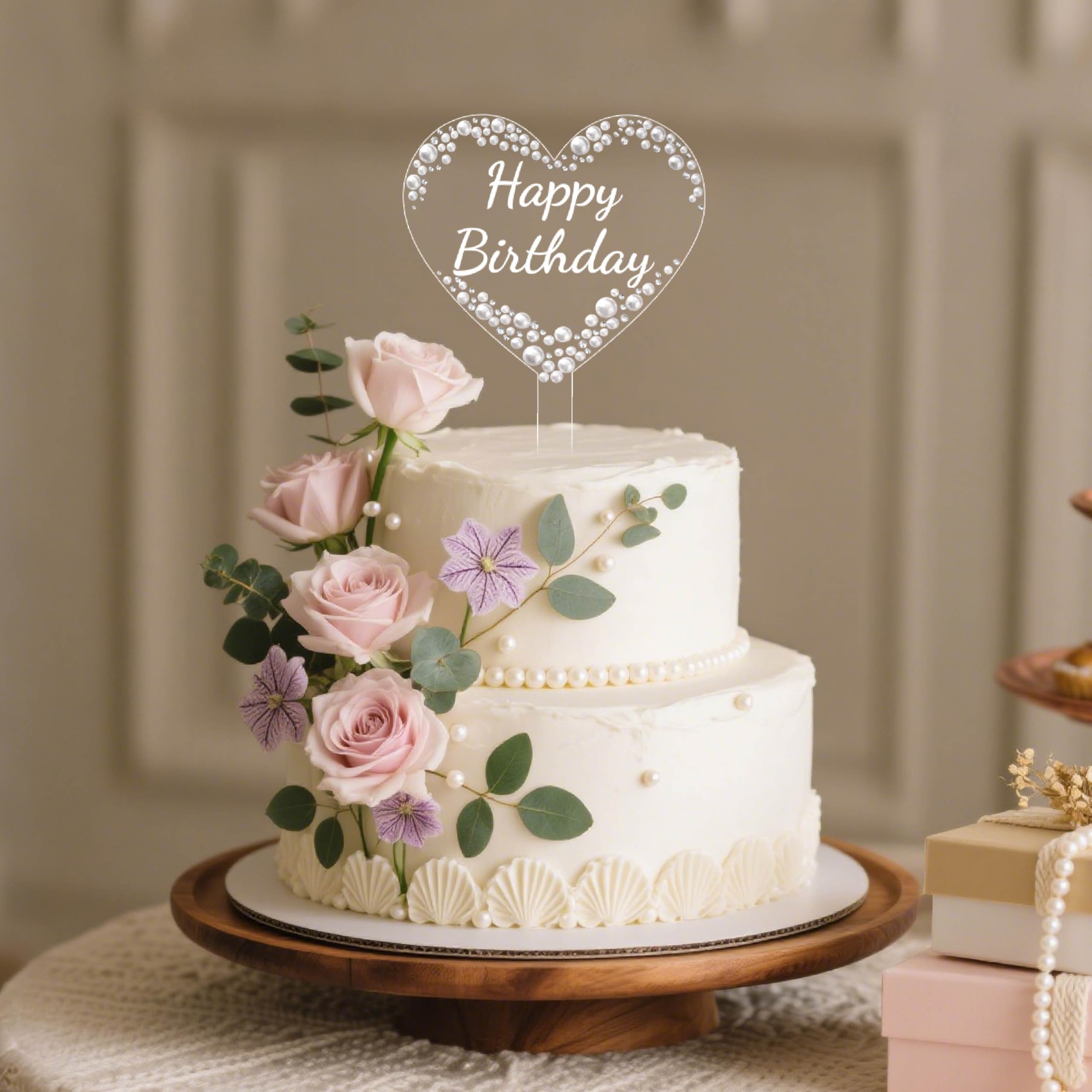 Coucoland Heart Birthday Cake Topper – Acrylic with Rhinestones and Pearls