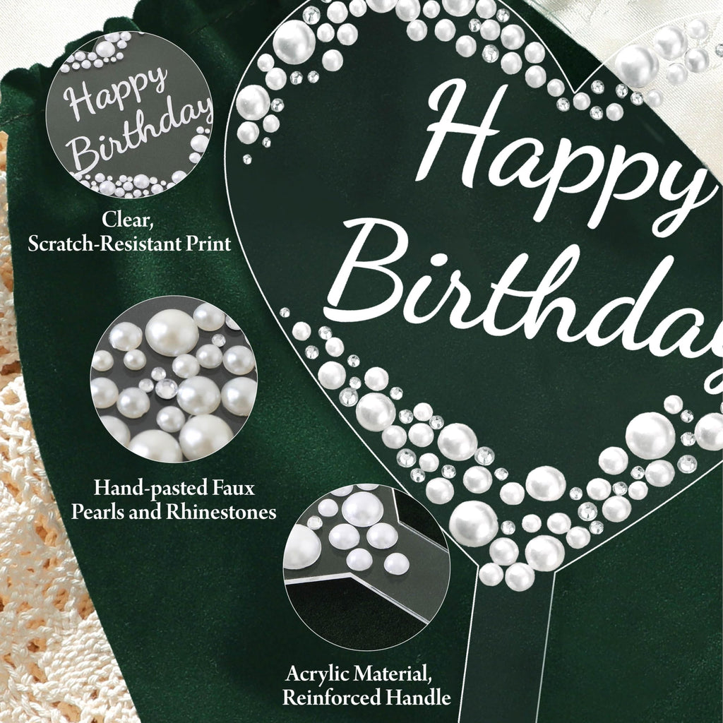 Coucoland Heart Birthday Cake Topper – Acrylic with Rhinestones and Pearls