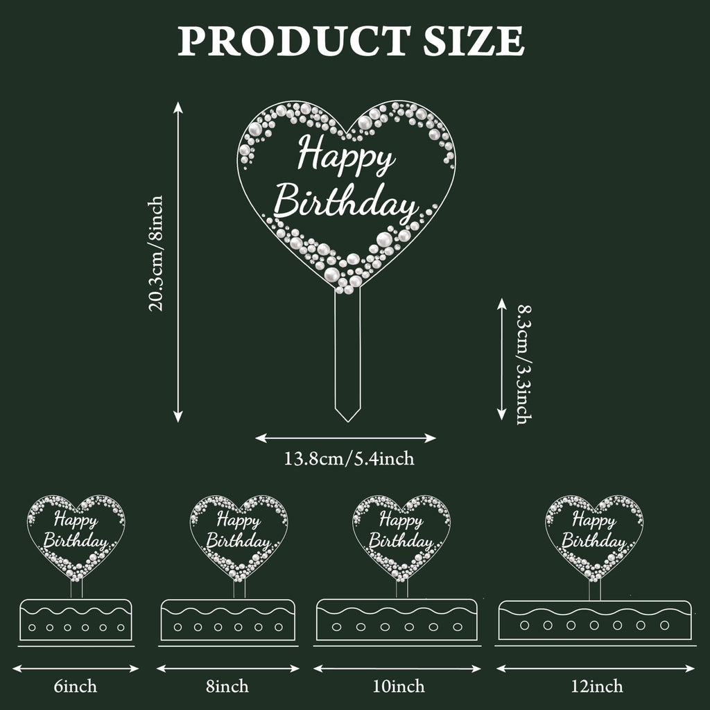 Coucoland Heart Birthday Cake Topper – Acrylic with Rhinestones and Pearls