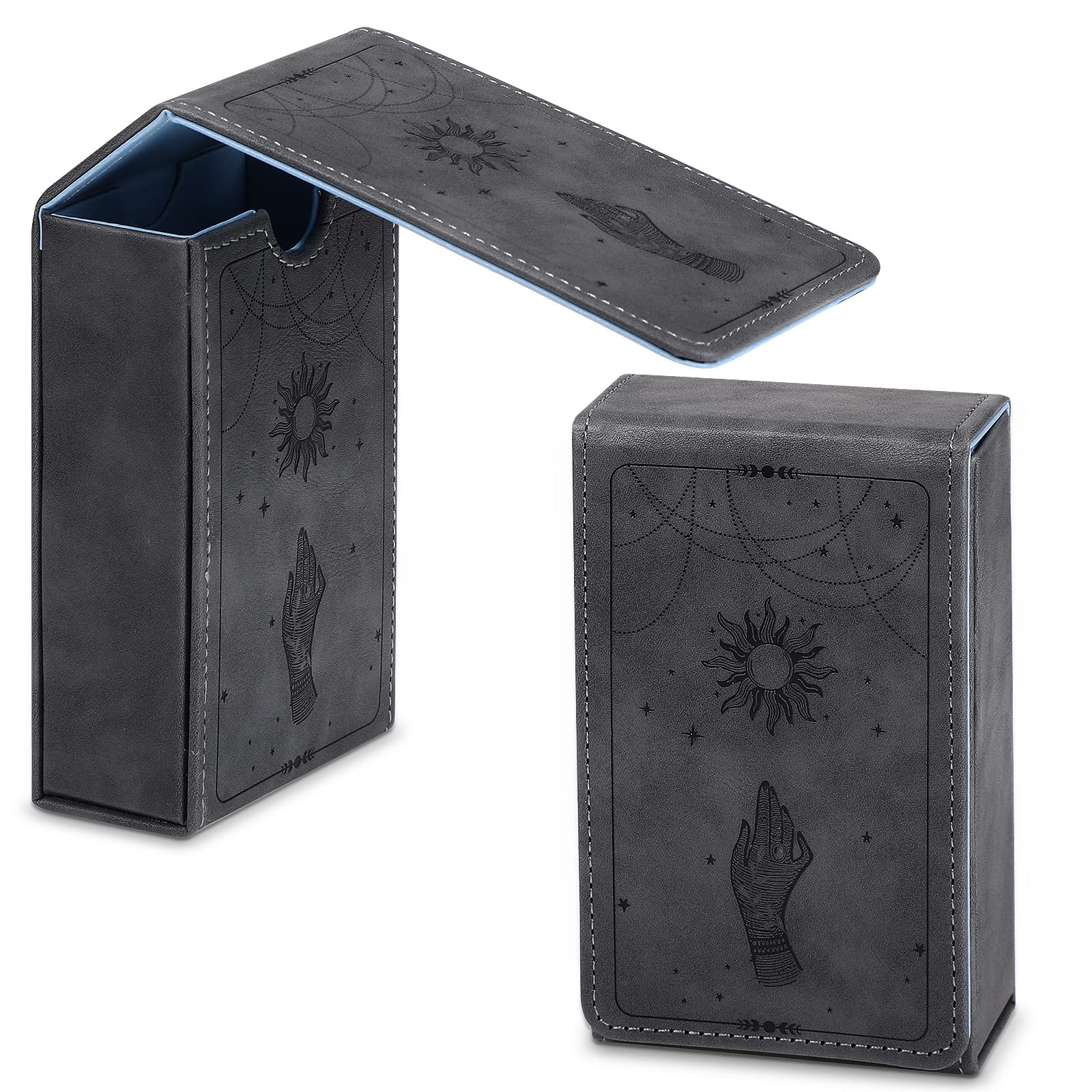 Coume PU Leather Tarot Card Case – Boho Sun & Hand Design, Fits Standard Decks, Magnetic Closure