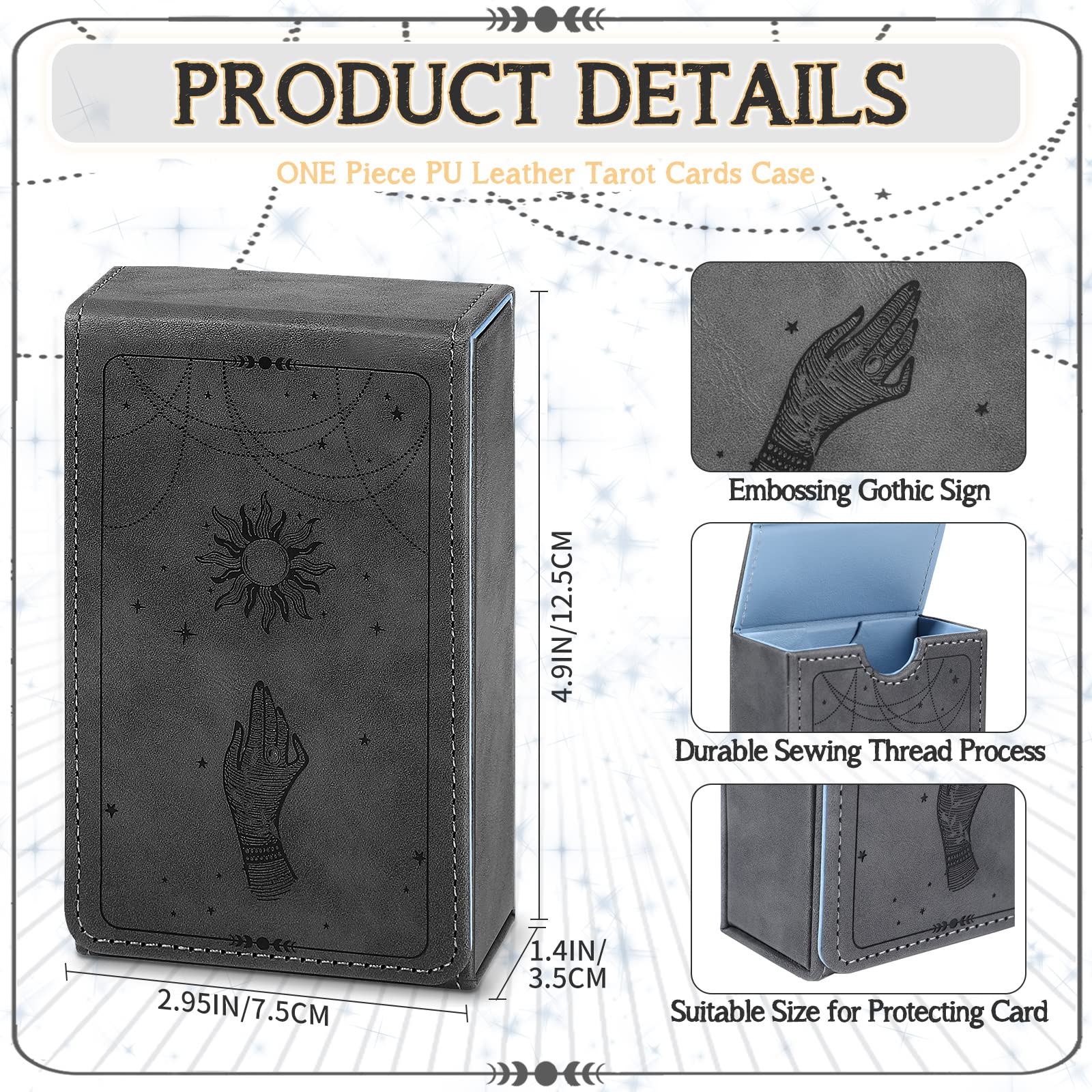 Coume PU Leather Tarot Card Case – Boho Sun & Hand Design, Fits Standard Decks, Magnetic Closure