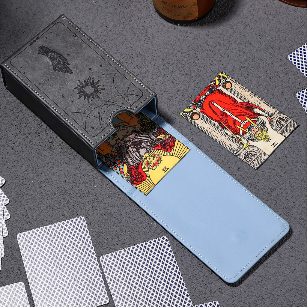 Coume PU Leather Tarot Card Case – Boho Sun & Hand Design, Fits Standard Decks, Magnetic Closure