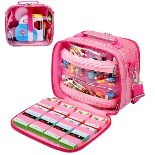 Covkev Carrying Case for Little Tikes Story Dream Machine – Pink Glitter Star Storage Bag, Waterproof PVC, 12 Elastic Straps, Portable (Case Only)