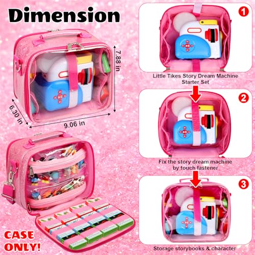 Covkev Carrying Case for Little Tikes Story Dream Machine – Pink Glitter Star Storage Bag, Waterproof PVC, 12 Elastic Straps, Portable (Case Only)