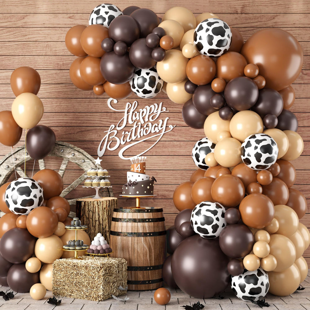 Cow Print Balloon Arch Kit - 102 Piece Farm Balloons in Nude Brown, Apricot, Tan for Kids Parties, Baby Showers, Graduation