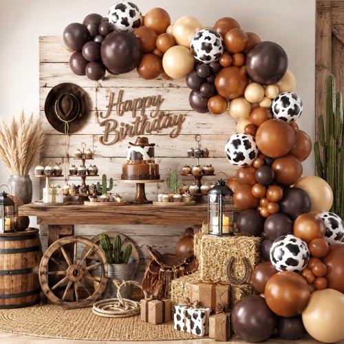 Cow Print Balloon Arch Kit - 102 Piece Farm Balloons in Nude Brown, Apricot, Tan for Kids Parties, Baby Showers, Graduation