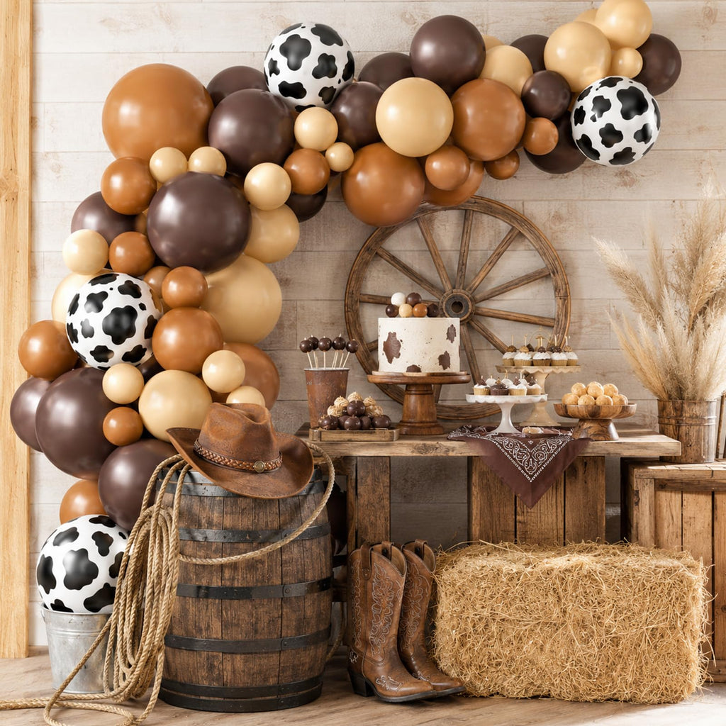 Cow Print Balloon Arch Kit - 102 Piece Farm Balloons in Nude Brown, Apricot, Tan for Kids Parties, Baby Showers, Graduation