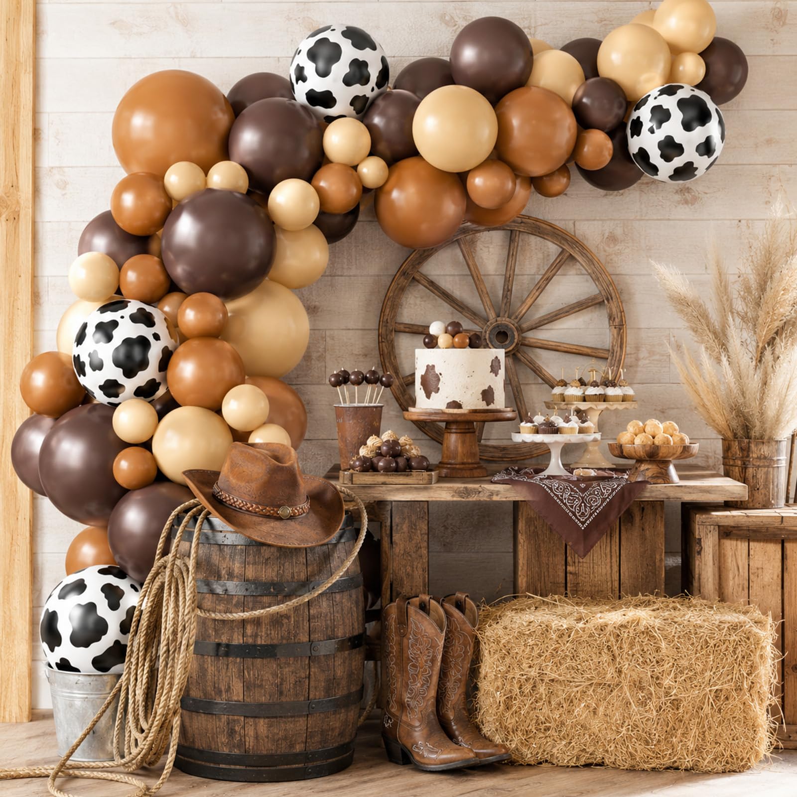 Cow Print Balloon Arch Kit - 102 Piece Farm Balloons in Nude Brown, Apricot, Tan for Kids Parties, Baby Showers, Graduation