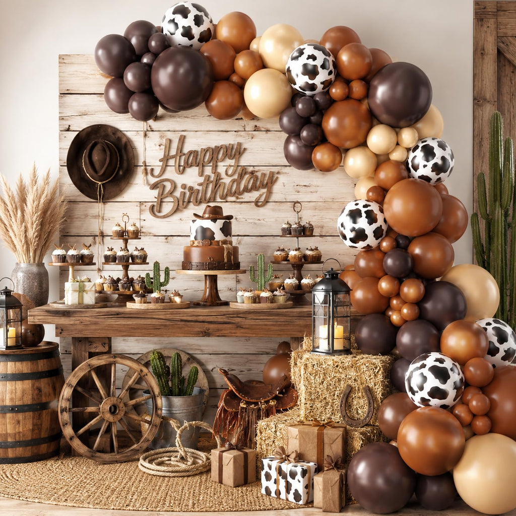 Cow Print Balloon Arch Kit - 102 Piece Farm Balloons in Nude Brown, Apricot, Tan for Kids Parties, Baby Showers, Graduation