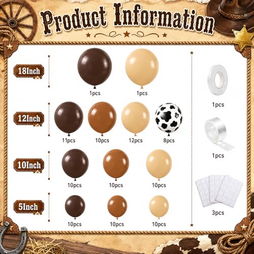 Cow Print Balloon Arch Kit - 102 Piece Farm Balloons in Nude Brown, Apricot, Tan for Kids Parties, Baby Showers, Graduation