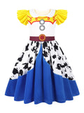 Cowgirl Costume for Girls Toddler Dress - Green White Cartoon Print Halloween Role Play Outfit