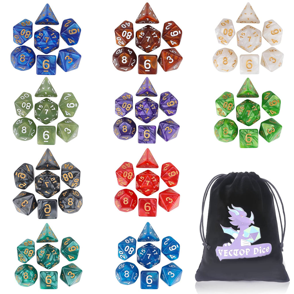 Coyeekn 70-Piece DND Dice Set: 10 Complete Polyhedral Sets (d4, d6, d8, d10, d12, d20) with Storage Pouch for RPGs