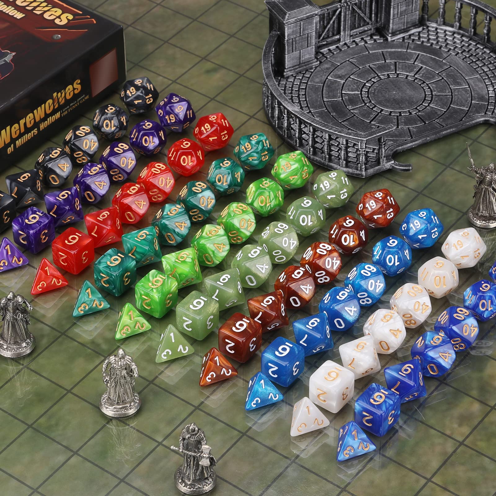 Coyeekn 70-Piece DND Dice Set: 10 Complete Polyhedral Sets (d4, d6, d8, d10, d12, d20) with Storage Pouch for RPGs