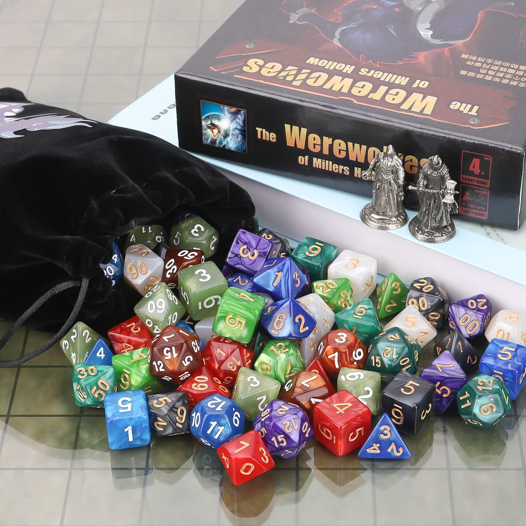 Coyeekn 70-Piece DND Dice Set: 10 Complete Polyhedral Sets (d4, d6, d8, d10, d12, d20) with Storage Pouch for RPGs