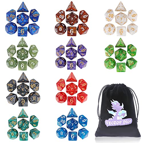 Coyeekn 70-Piece DND Dice Set: 10 Complete Polyhedral Sets (d4, d6, d8, d10, d12, d20) with Storage Pouch for RPGs