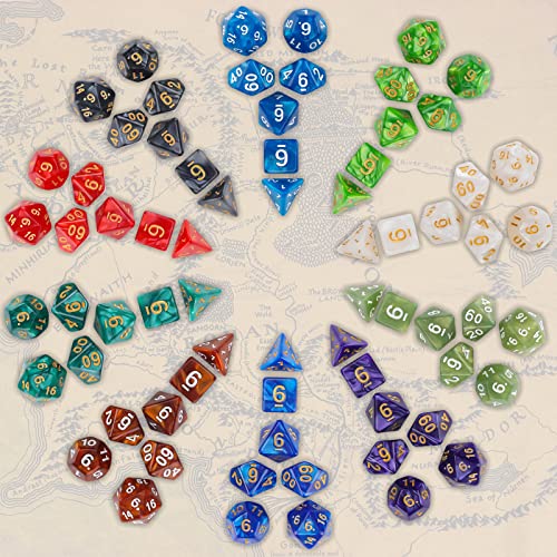 Coyeekn 70-Piece DND Dice Set: 10 Complete Polyhedral Sets (d4, d6, d8, d10, d12, d20) with Storage Pouch for RPGs