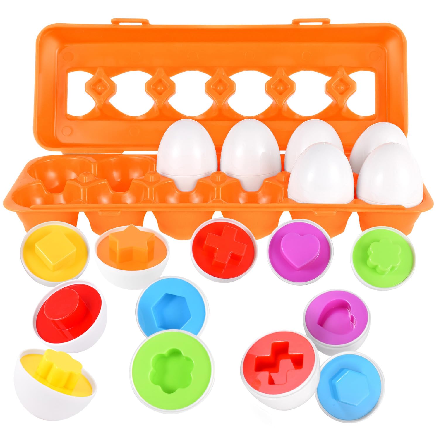 CPSYUB Montessori Matching Eggs – 12-Piece Color & Shape Sorting Toy for Toddlers 18 Months to 3 Years, BPA-Free ABS Plastic