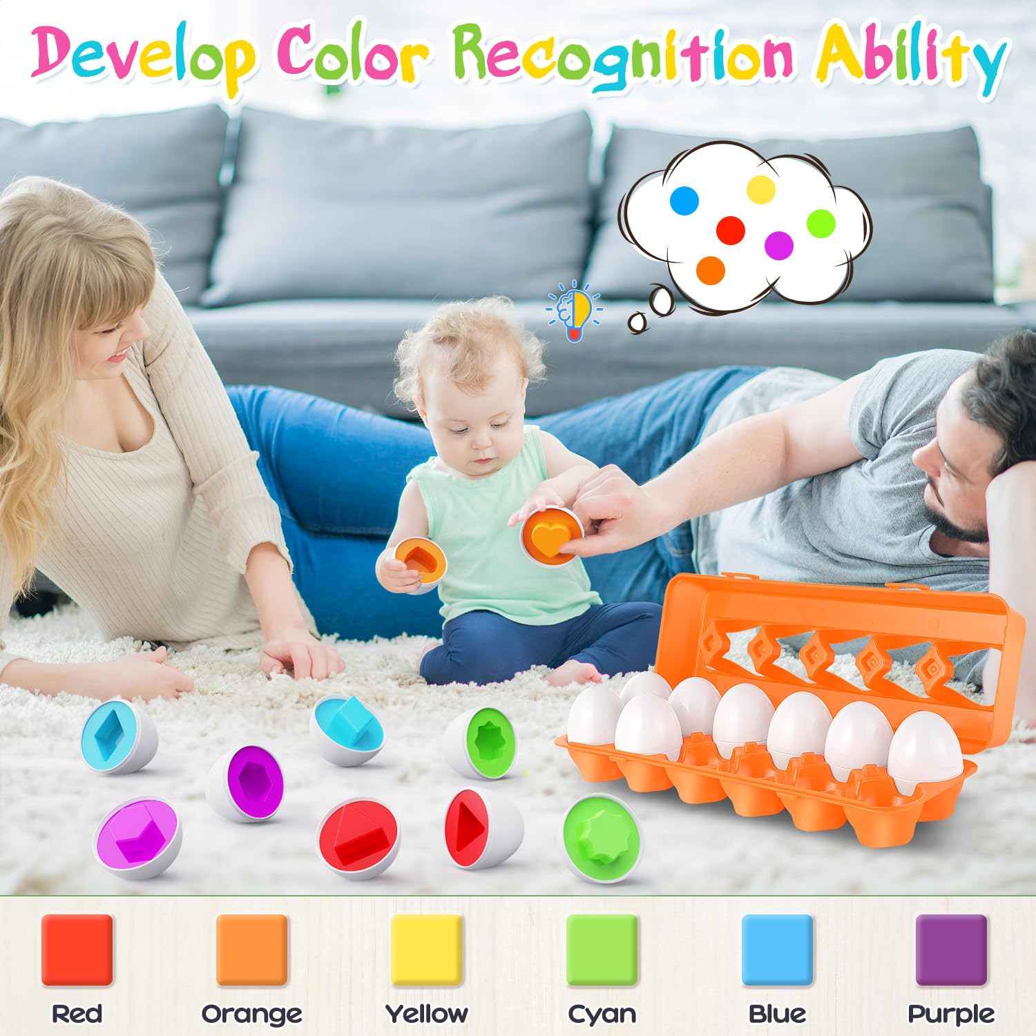 CPSYUB Montessori Matching Eggs – 12-Piece Color & Shape Sorting Toy for Toddlers 18 Months to 3 Years, BPA-Free ABS Plastic