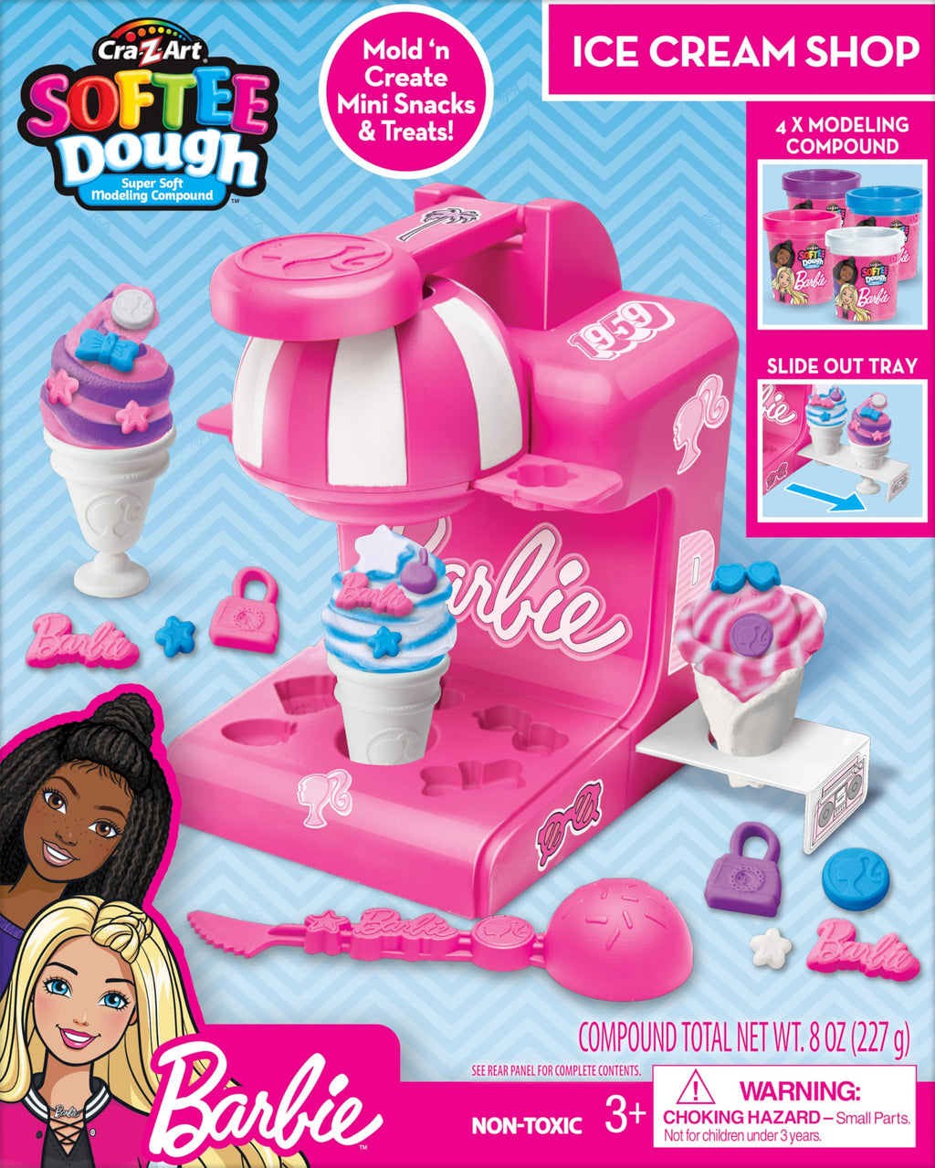 Cra-Z-Art Barbie Softee Dough Ice Cream Shop – 4-Color Modeling Compound Playset with Maker & Molds