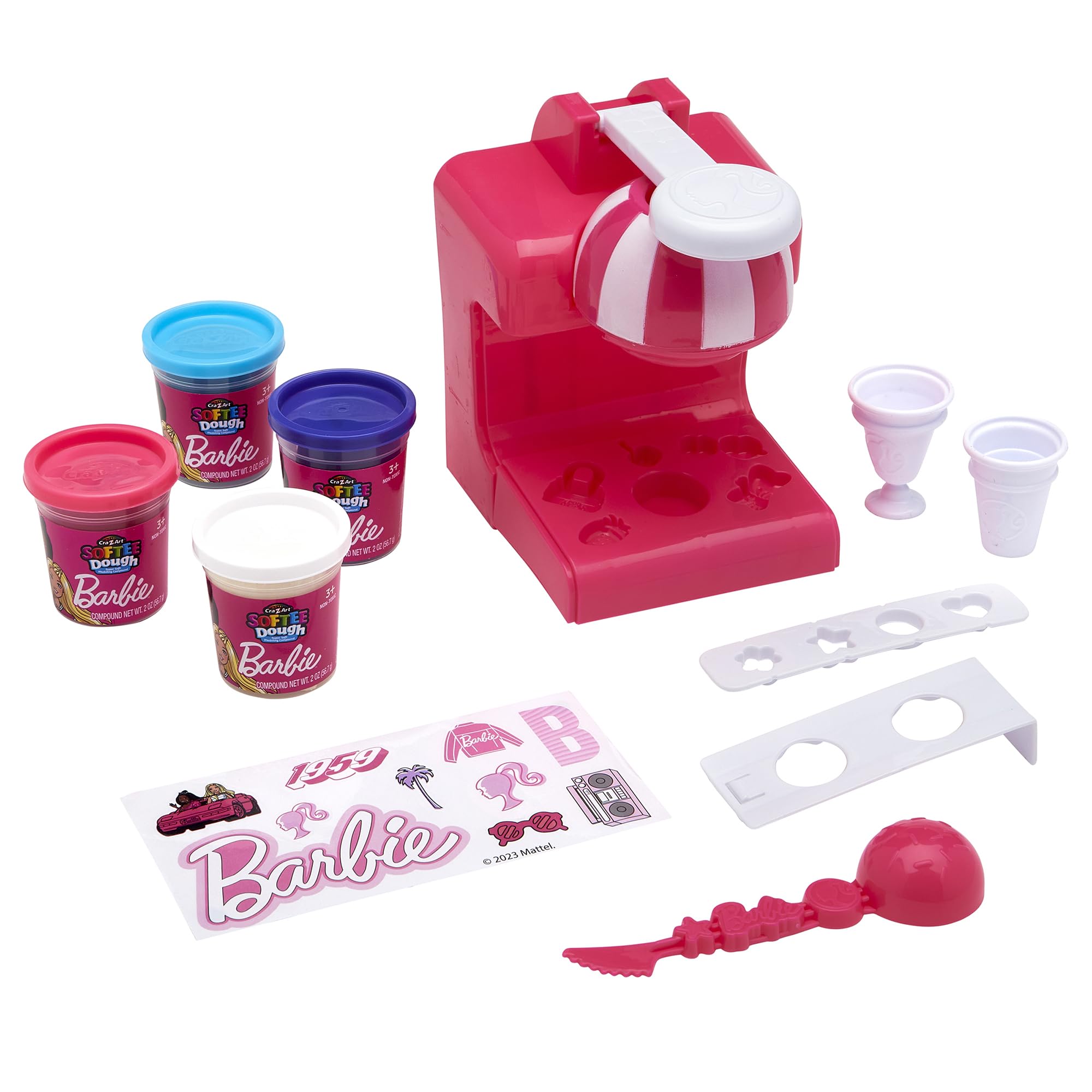 Cra-Z-Art Barbie Softee Dough Ice Cream Shop – 4-Color Modeling Compound Playset with Maker & Molds