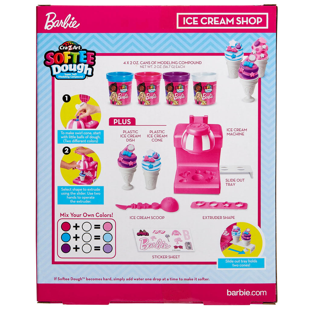 Cra-Z-Art Barbie Softee Dough Ice Cream Shop – 4-Color Modeling Compound Playset with Maker & Molds