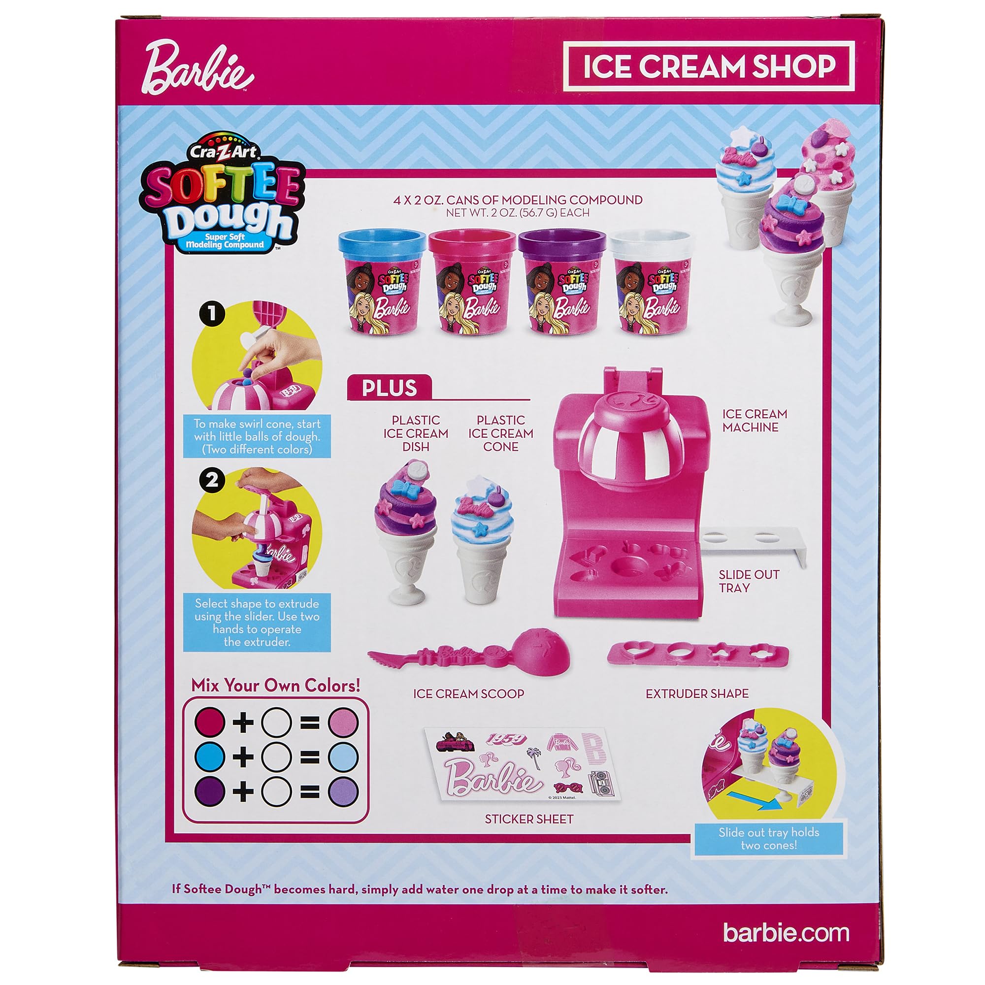Cra-Z-Art Barbie Softee Dough Ice Cream Shop – 4-Color Modeling Compound Playset with Maker & Molds