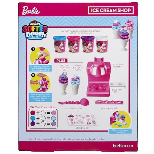 Cra-Z-Art Barbie Softee Dough Ice Cream Shop – 4-Color Modeling Compound Playset with Maker & Molds