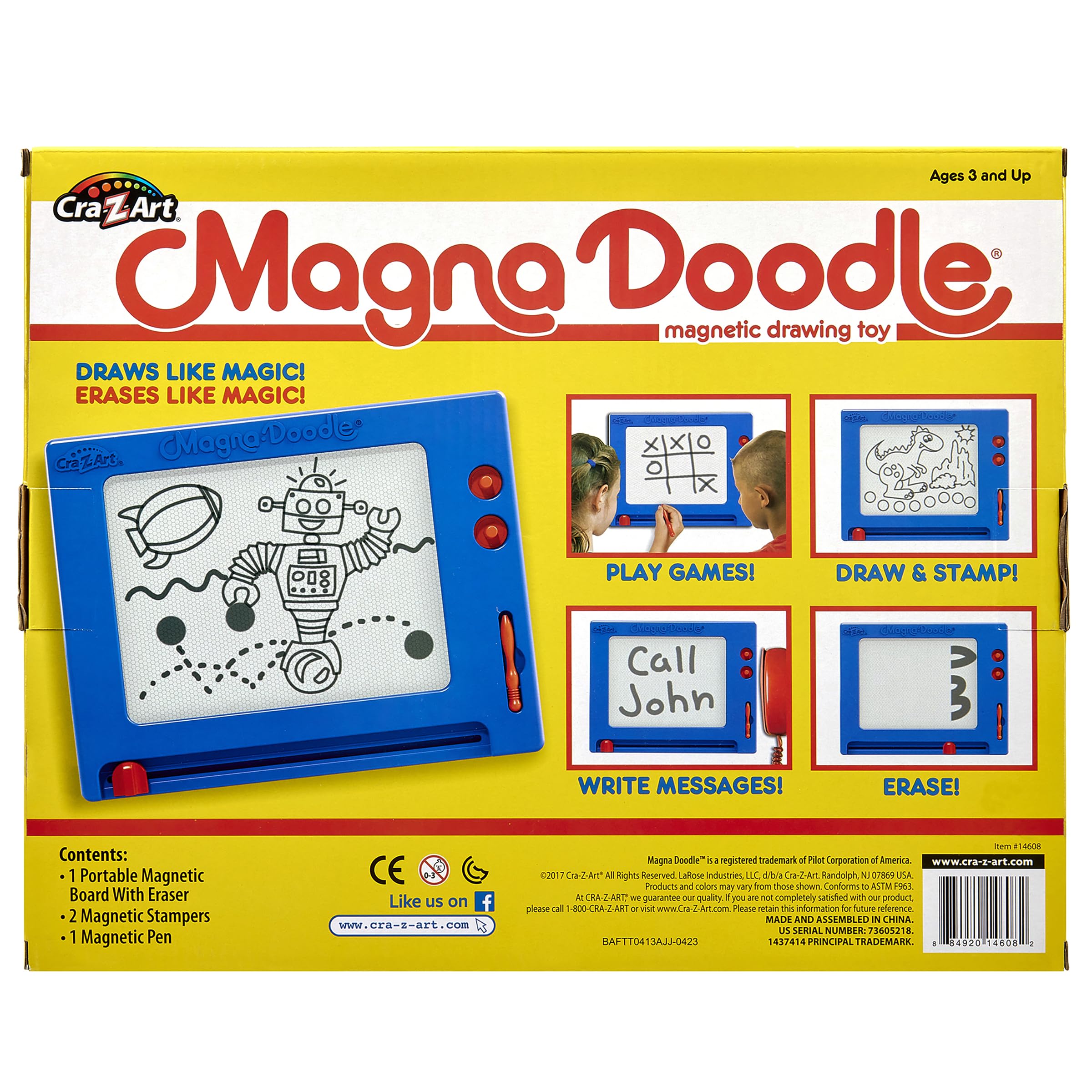 Cra-Z-Art Retro Magna Doodle – Classic Magnetic Drawing Board, Blue/White, Ages 3+