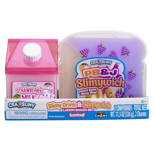 Cra-Z-Art Slimy Drink & Slimywich Lunch Snack Set – Scented Strawberry Milk & PB&J Slime for Kids Ages 6+