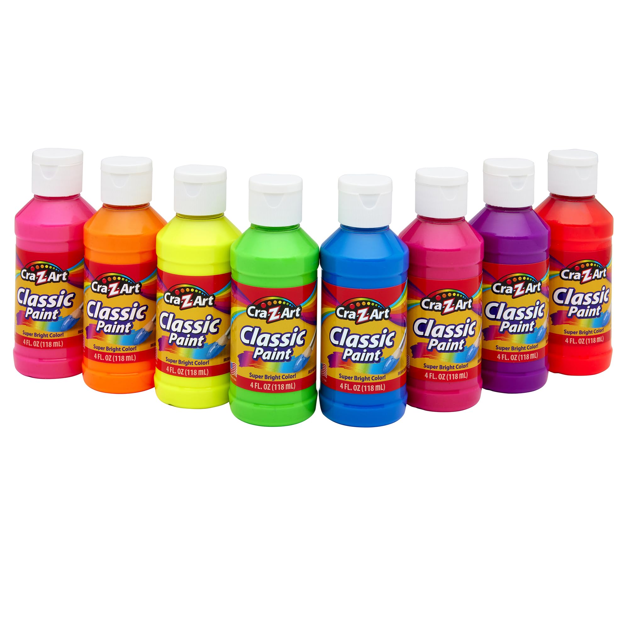 Cra-Z-Art Washable Neon Paint Set - 8 Bottles of 4oz Each, Fluorescent Colors, Non-Toxic, Made in USA