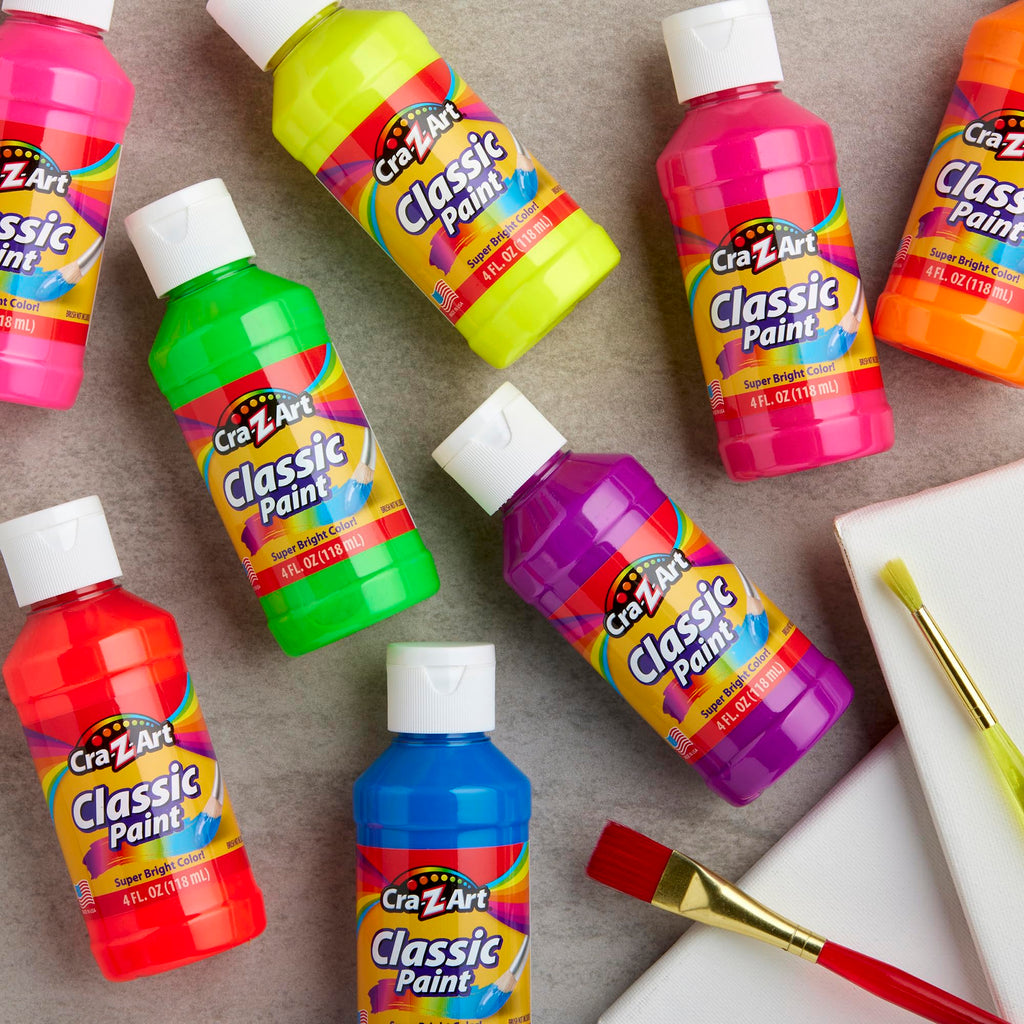Cra-Z-Art Washable Neon Paint Set - 8 Bottles of 4oz Each, Fluorescent Colors, Non-Toxic, Made in USA