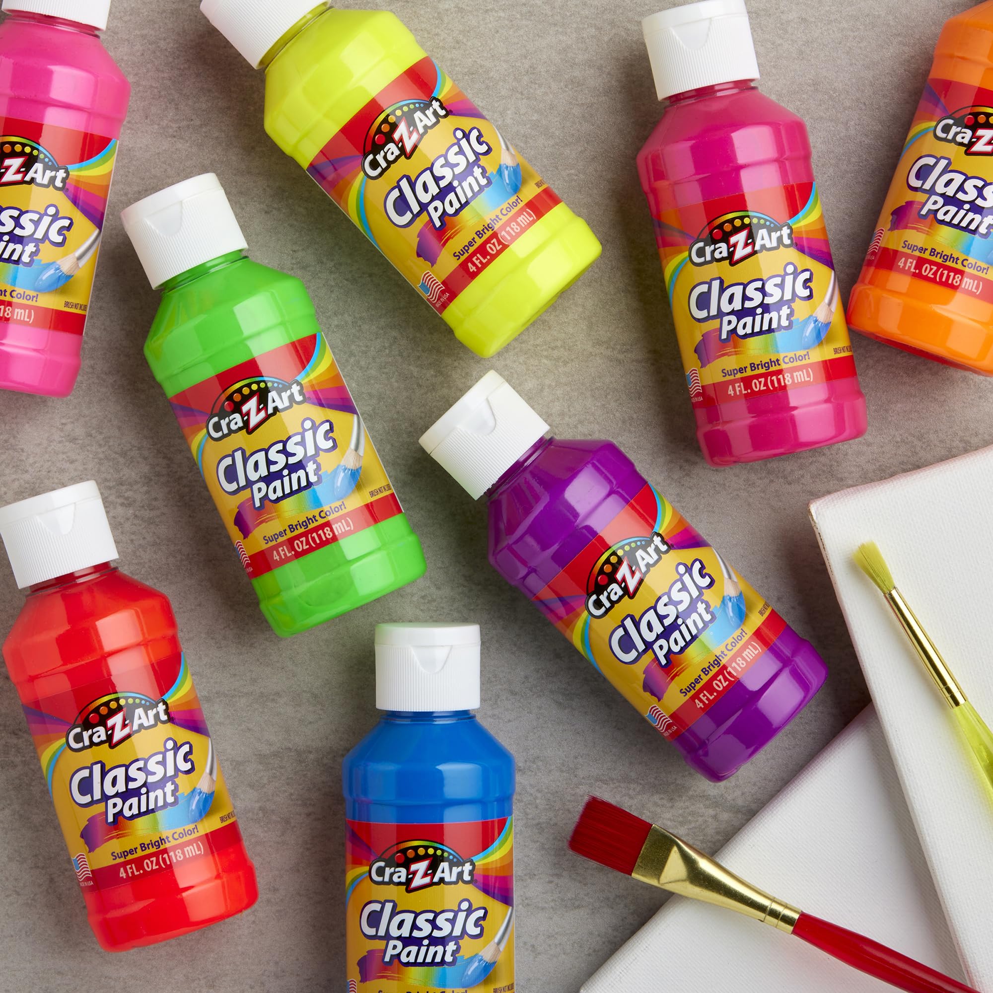Cra-Z-Art Washable Neon Paint Set - 8 Bottles of 4oz Each, Fluorescent Colors, Non-Toxic, Made in USA