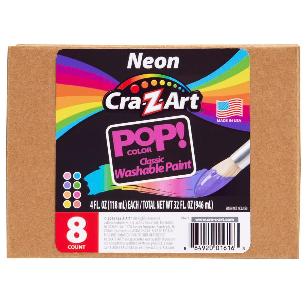 Cra-Z-Art Washable Neon Paint Set - 8 Bottles of 4oz Each, Fluorescent Colors, Non-Toxic, Made in USA