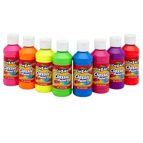 Cra-Z-Art Washable Neon Paint Set - 8 Bottles of 4oz Each, Fluorescent Colors, Non-Toxic, Made in USA