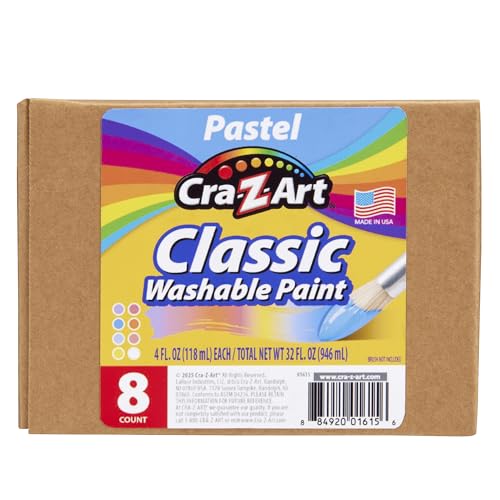 Cra-Z-Art Washable Pastel Paint Set – 8 Bottles of 4oz, Non-Toxic, Made in USA