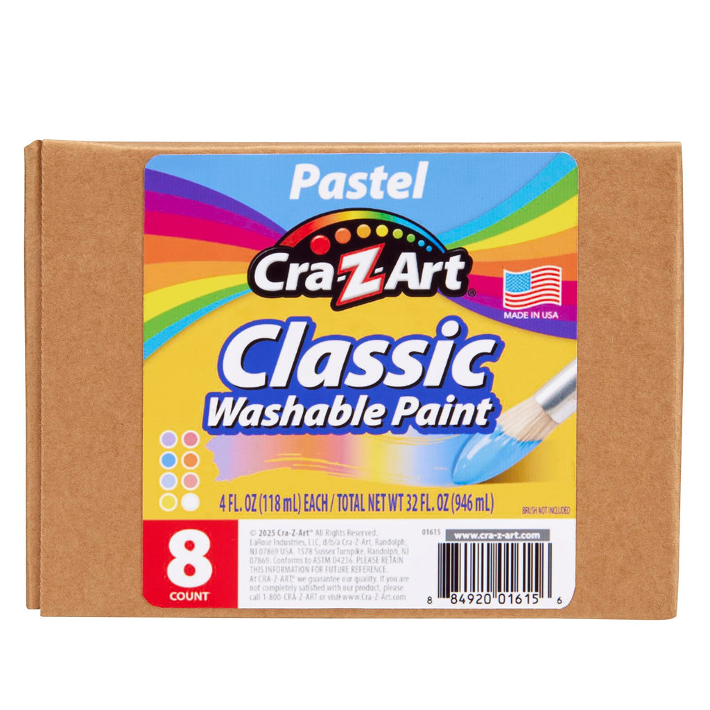 Cra-Z-Art Washable Pastel Paint Set – 8 Bottles of 4oz, Non-Toxic, Made in USA