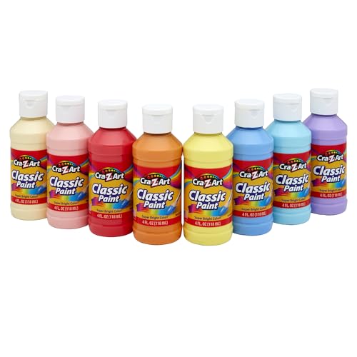Cra-Z-Art Washable Pastel Paint Set – 8 Bottles of 4oz, Non-Toxic, Made in USA