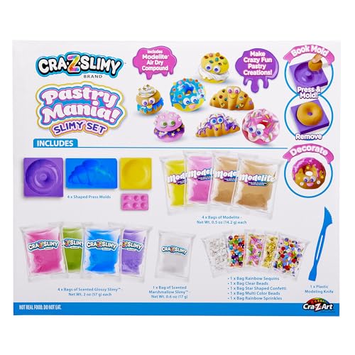 Cra-Z-Slimy Pastry Party Dessert Slime Kit – Scented DIY Slime with Molds, Sprinkles & Air-Dry Compound